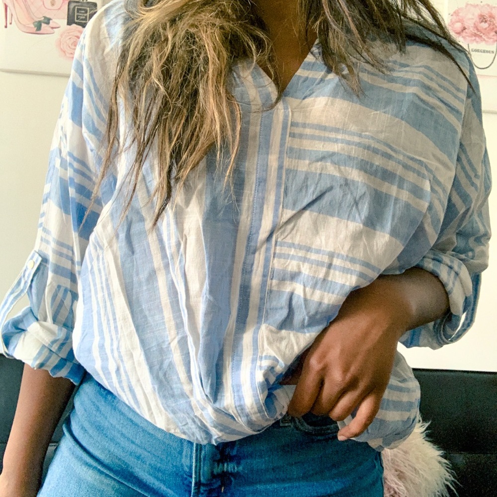 OOTD : ESPRIT oversized blue and white striped shirt